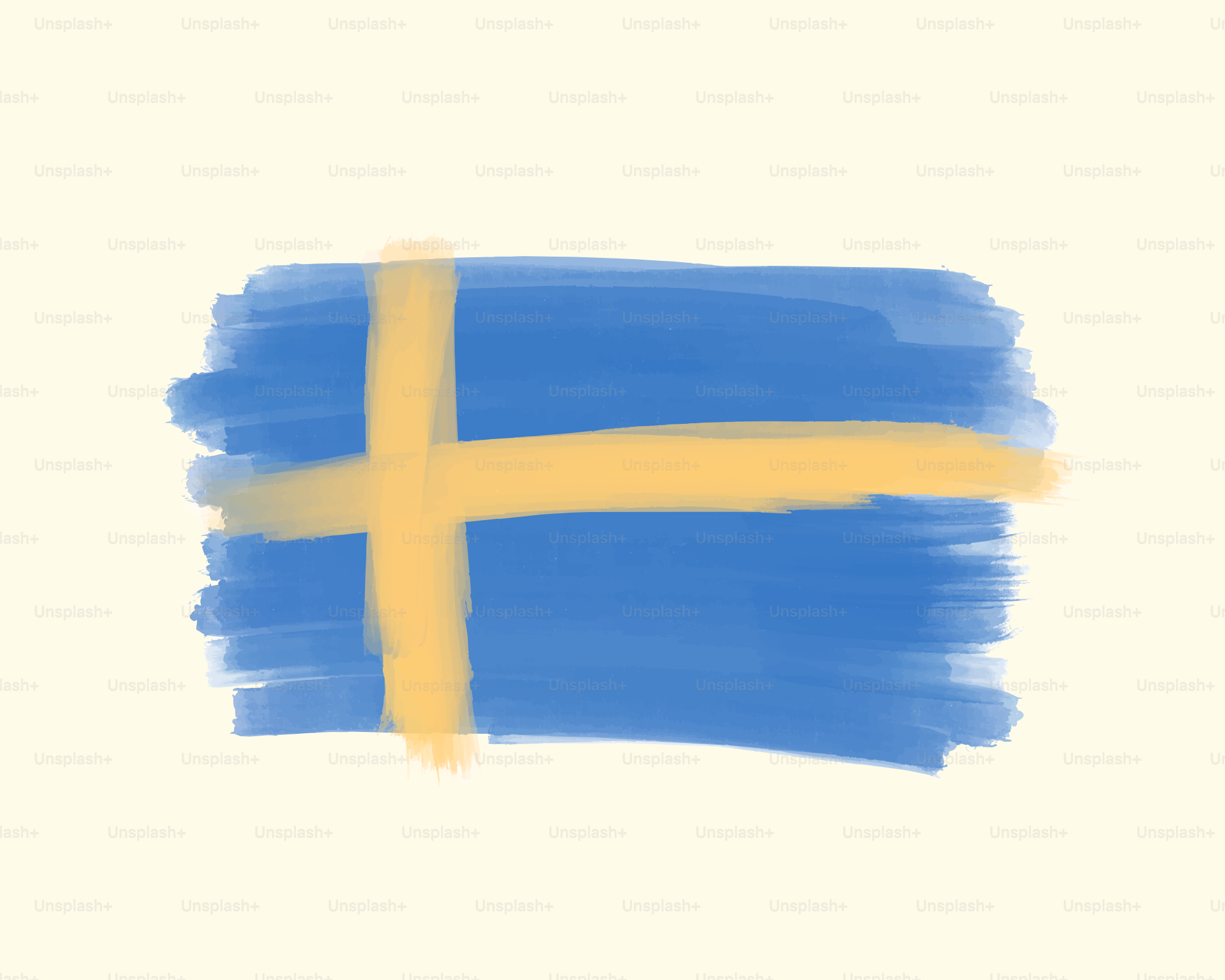 Bendera Swedia yang dilukis dengan tangan dengan latar belakang terang.