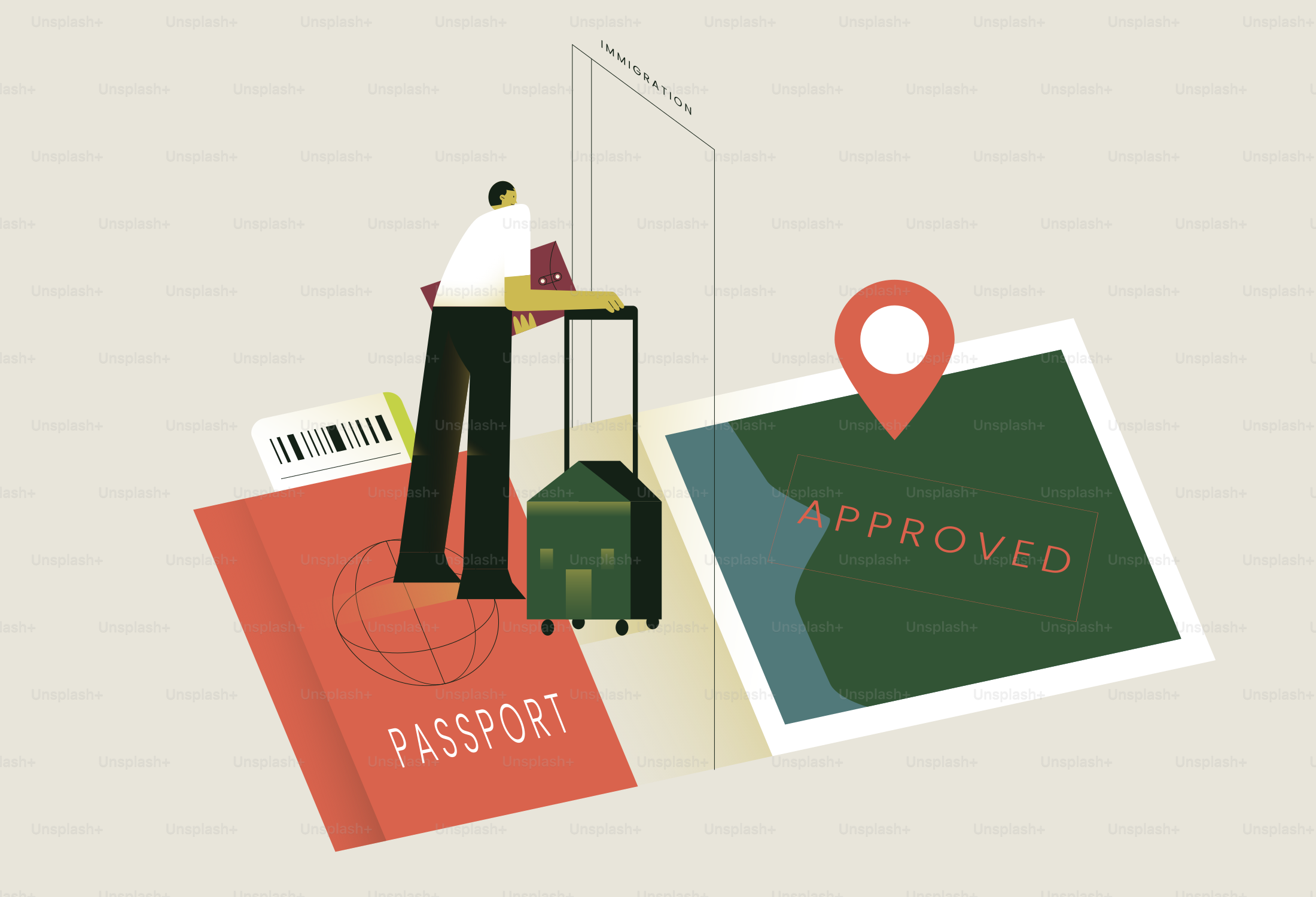 Person with luggage, passport, and approved travel documents.