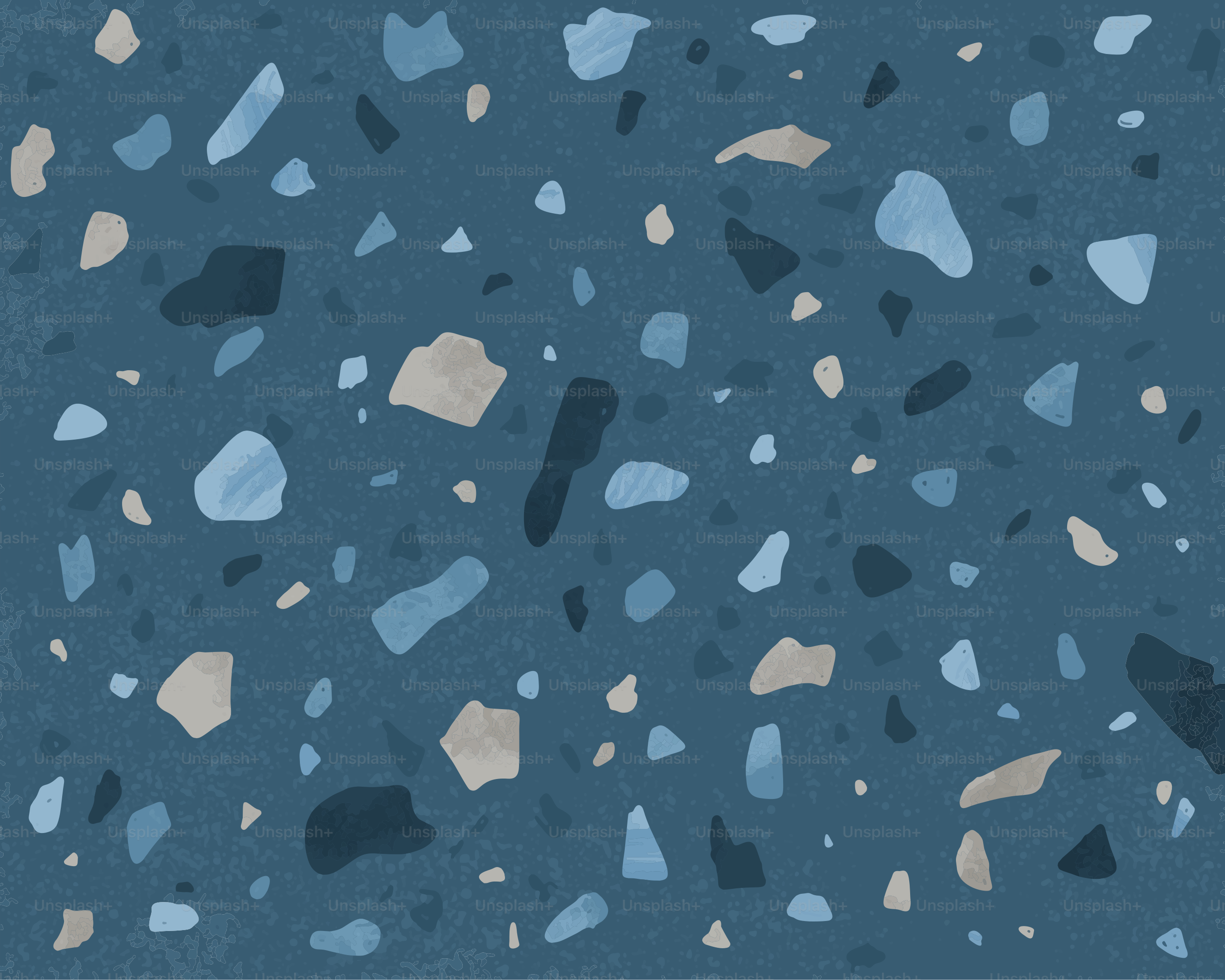 Patrón de terrazo azul con fragmentos azul claro y beige.