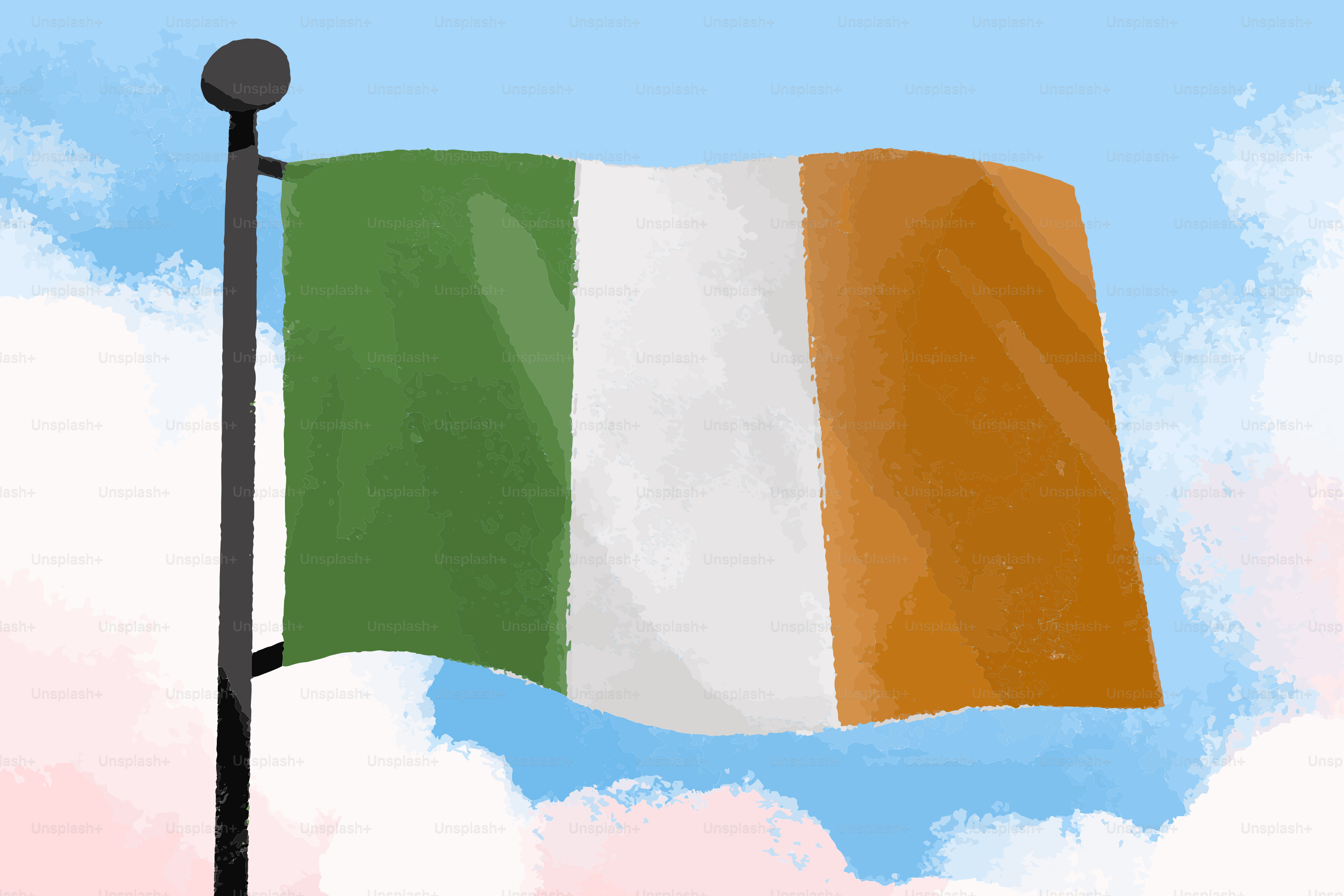 La bandiera nazionale dell'Irlanda che sventola contro un cielo nuvoloso.
