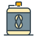 Stylized rectangular flask icon with yellow cap and central symbol.