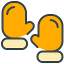 Two orange mittens with yellow cuffs on a white background.