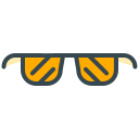 A pair of sunglasses with yellow lenses and dark frames.