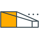 Orange square leading to outlined shapes in perspective.