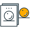 Paper with smiling face drawing beside a 3D orange sphere.