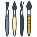 Four colorful paintbrushes for art and painting.
