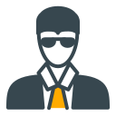 Icon of a man in a suit, tie, and sunglasses.