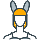 Outline of a person wearing a helmet with ears