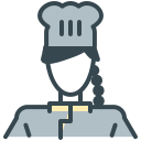 Icon of a female chef in uniform and hat.
