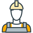 An icon of a construction worker wearing a hard hat.