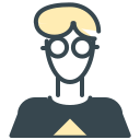 An icon of a person with blonde hair and glasses.