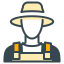 An icon of a person wearing a hat and overalls.
