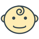 A simple cartoon baby face with a smile.