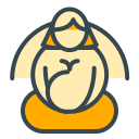 A stylized icon of a pregnant woman sitting.