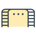 A stylized soccer goal icon with three dots