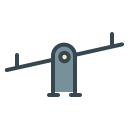 An illustrated blue seesaw.