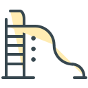 Playground slide icon with a yellow accent.