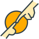 Two stylized hands touching fingers against a yellow circle.