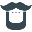 Dark grey icon of a face with mustache and beard.