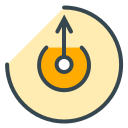 Kreisförmiges Symbol mit einem Pfeil nach oben und gelbem Hintergrund.