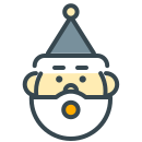 Stilisiertes Weihnachtsmann-Kopf-Symbol mit Hut und Bart.