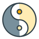 Simbol yin yang biru-abu-abu dan kuning-krem
