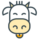Uma cabeça de vaca de desenho animado com a língua para fora.