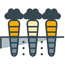 Three stylized carrots planted in a row