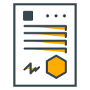 Document icon with text, signature, and hexagonal seal.