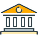 Stylized icon of a classical building with columns.