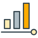 A bar chart with three bars and a timeline.