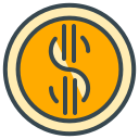 A gold coin with a dollar sign.