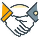 Two hands shaking, symbolizing partnership.
