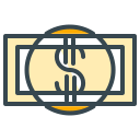 A stylized dollar bill with a prominent dollar sign