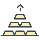 A pyramid of gold bars with an upward arrow