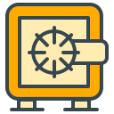 A cartoon safe with a combination dial.