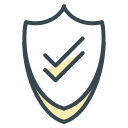 A stylized shield icon featuring two yellow checkmarks