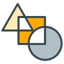 Intersecting geometric shapes: triangle, square, and circle.