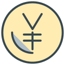 Yellow coin icon with a dark gray japanese yen symbol.