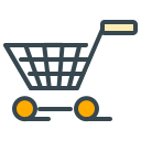 Shopping cart icon with yellow wheels and handle