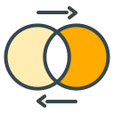 Two overlapping yellow and orange circles with exchange arrows.