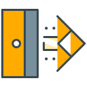 Stylized yellow door and right arrow icon.