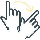 Two hands with a curved arrow indicating a swipe gesture.