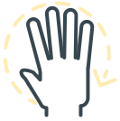 Stylized hand outline with a four-finger tap gesture