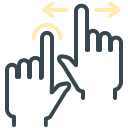 Two hands performing tap and horizontal swipe touch gestures