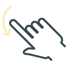 Hand icon showing a downward and left flick.