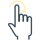 An outline of a hand with a clockwise rotation arrow.