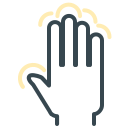 Animated hand outline with yellow wavy lines.
