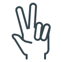 A hand outline making a peace or victory sign.