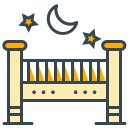 Um berço de bebê com uma lua e estrelas